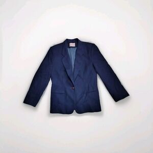Vintage Pendleton Petite Virgin Wool One Button Blazer Jacket Navy Blue Women 10